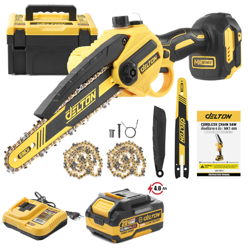 เลื่อยโซ่ไร้สาย (พร้อมแบตเตอรี่) DELTON รุ่น MKT-677 ULTRAFLEX 20V 4AH